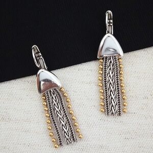 Silver & Gold Fringe Earrings, Mixed Metal, Braided & Chain Tassels
